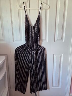 Billabong Black and White Striped Wide-Leg Jumpsuit
